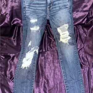 American eagle blue denim distressed jeans jegging size 2